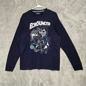 Ecko Unlimited Men Long Sleeve Thermal Medium Shirt Navy Blue Streetwear Graphic